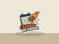 Die-cut sticker displaying clipboard calendar, rocket flame and bold "Clearing my schedule"