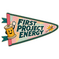 Colorful 'First Project Energy' stitched patch sticker with yellow spool icon