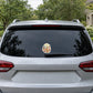 Cider Weather Department Sticker, 5 inch size shown at realistic scale on car rear window