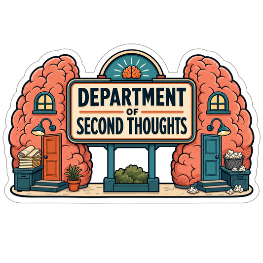 Arched storefront logo sticker with orange tree art and blue lettering