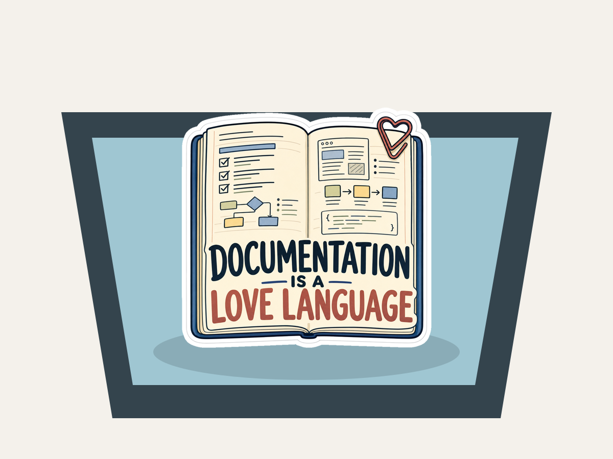 Documentation Is a Love Language Sticker shown on a car window mockup