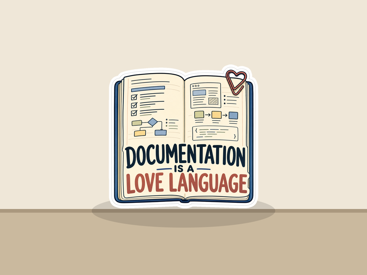 Documentation Is a Love Language Sticker shown on a wall mockup