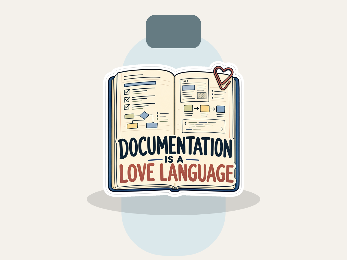 Documentation Is a Love Language Sticker shown on a water bottle mockup