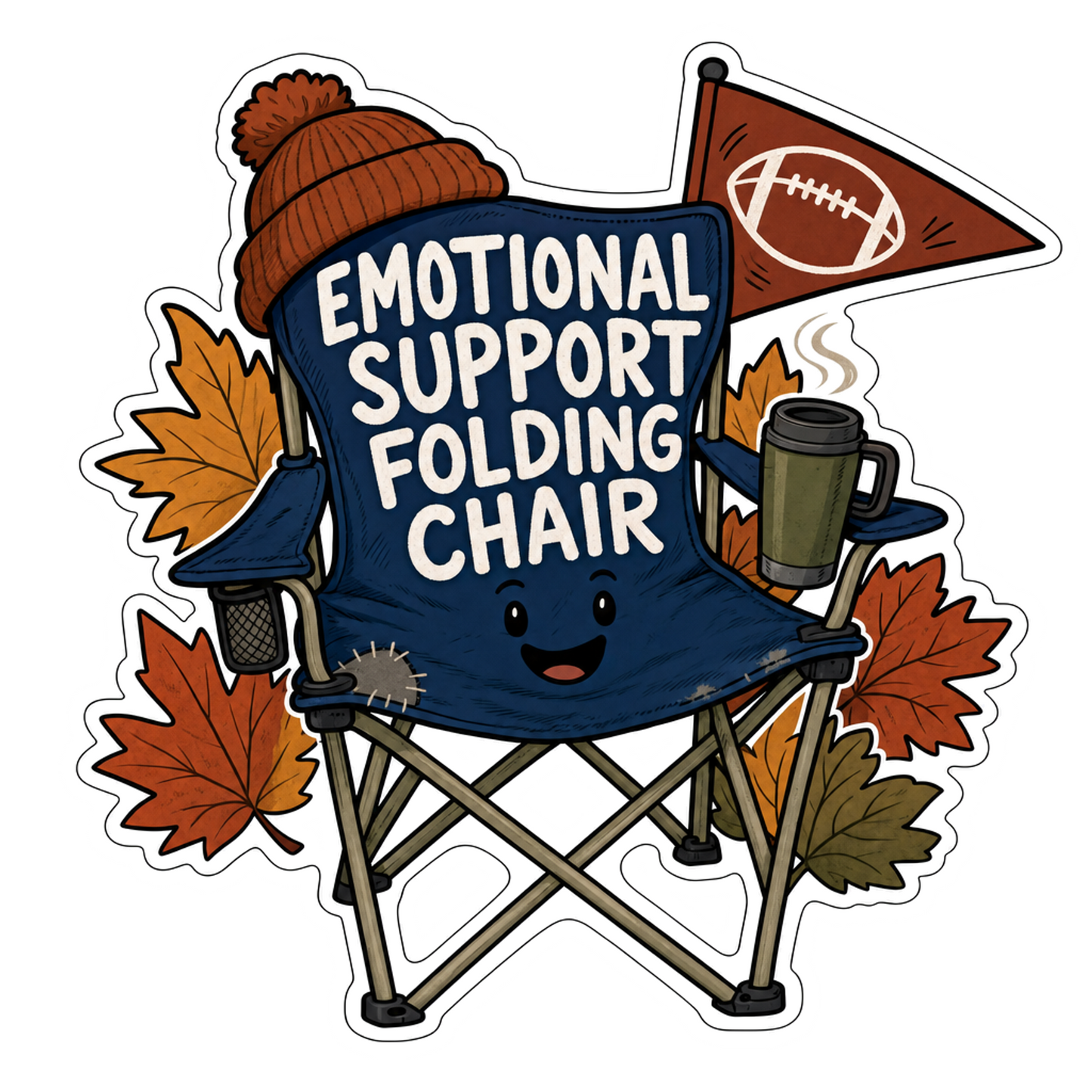 Emotional Support Folding Chair sticker, die-cut cartoon chair with text and leaves
