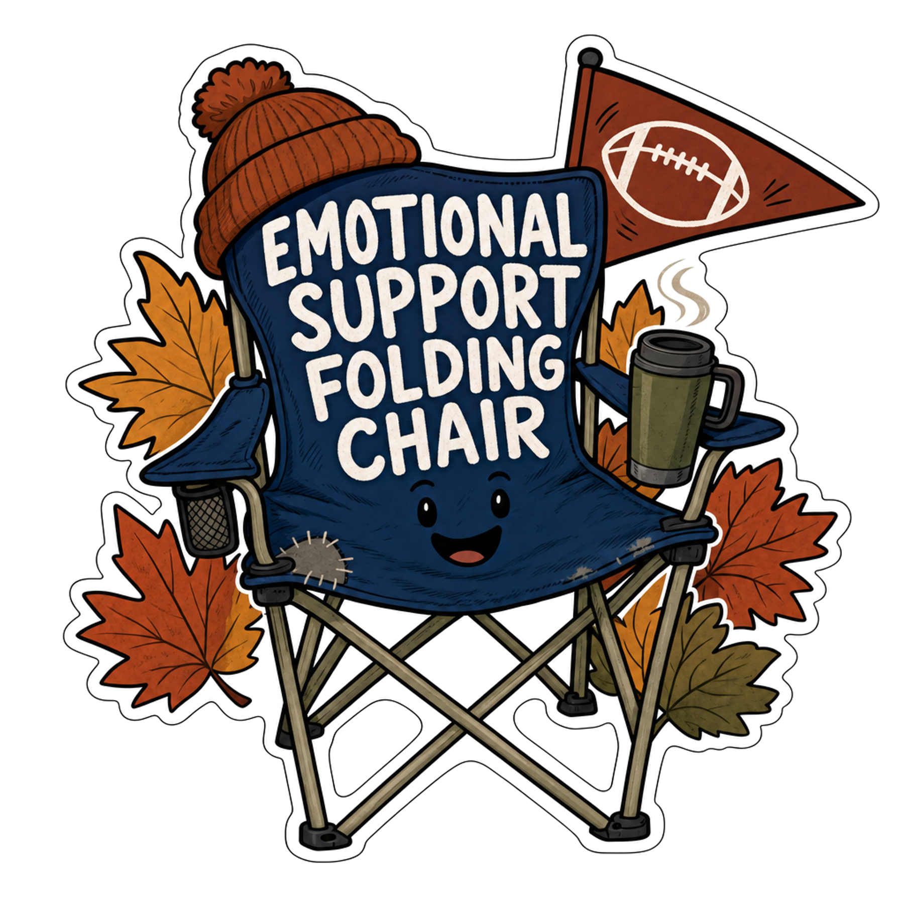 Emotional Support Folding Chair sticker, die-cut cartoon chair with text and leaves