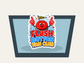 Die-cut sticker featuring red button character, crown sign, 'FLUSH BUTTON FAN CLUB'