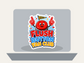 Die-cut sticker with red button mascot, jagged white border, 'FLUSH BUTTON FAN CLUB'