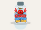 Die-cut sticker with red smiling button mascot, thumbs up, 'FLUSH BUTTON FAN CLUB'