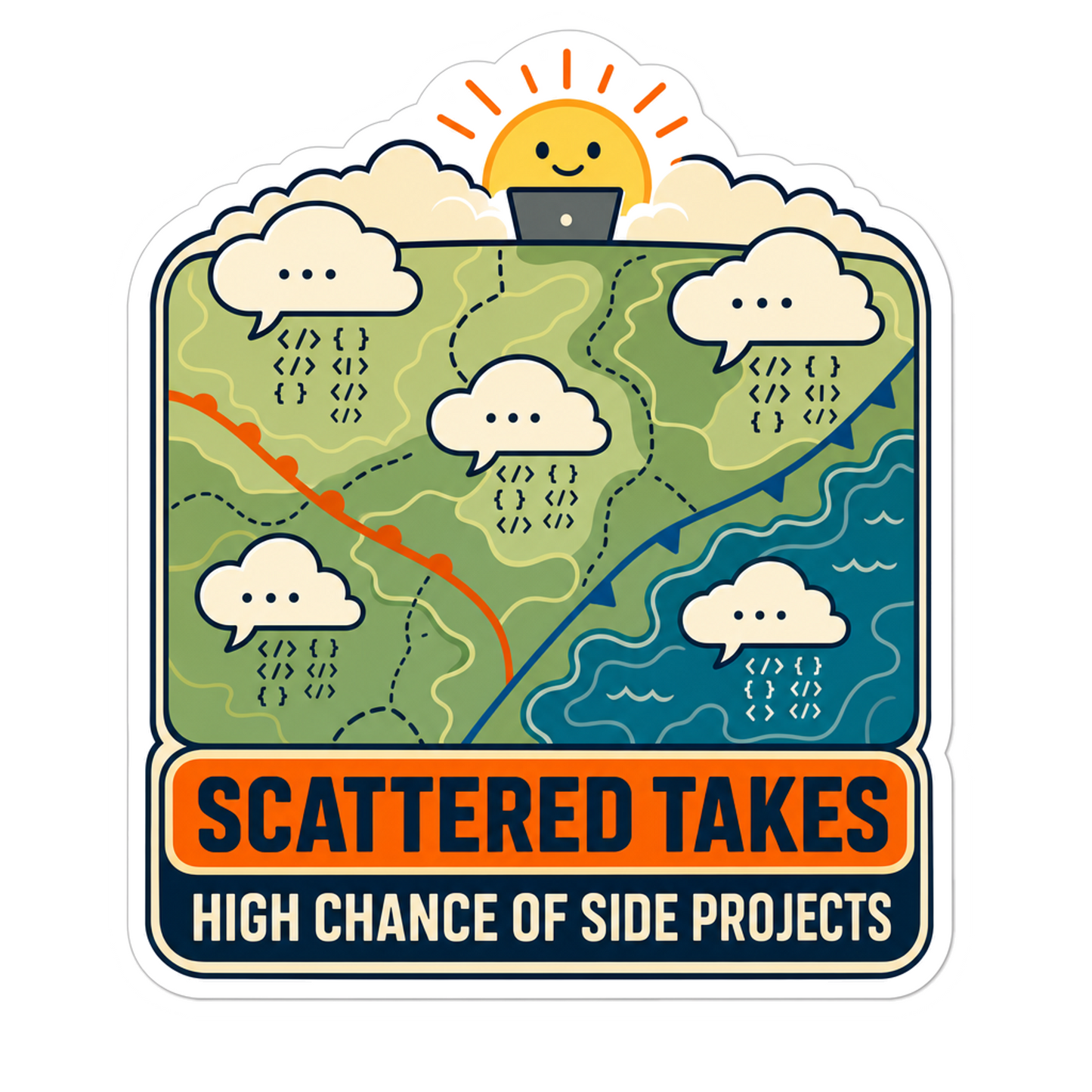Forum weather report sticker with map art and 'Scattered Takes' headline