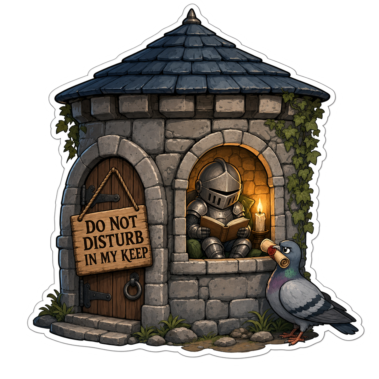 Do Not Disturb sticker featuring a knight at a stone door icon