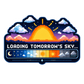Colorful sky sunrise sticker with clouds and “Loading Tomorrow’s Sky” text
