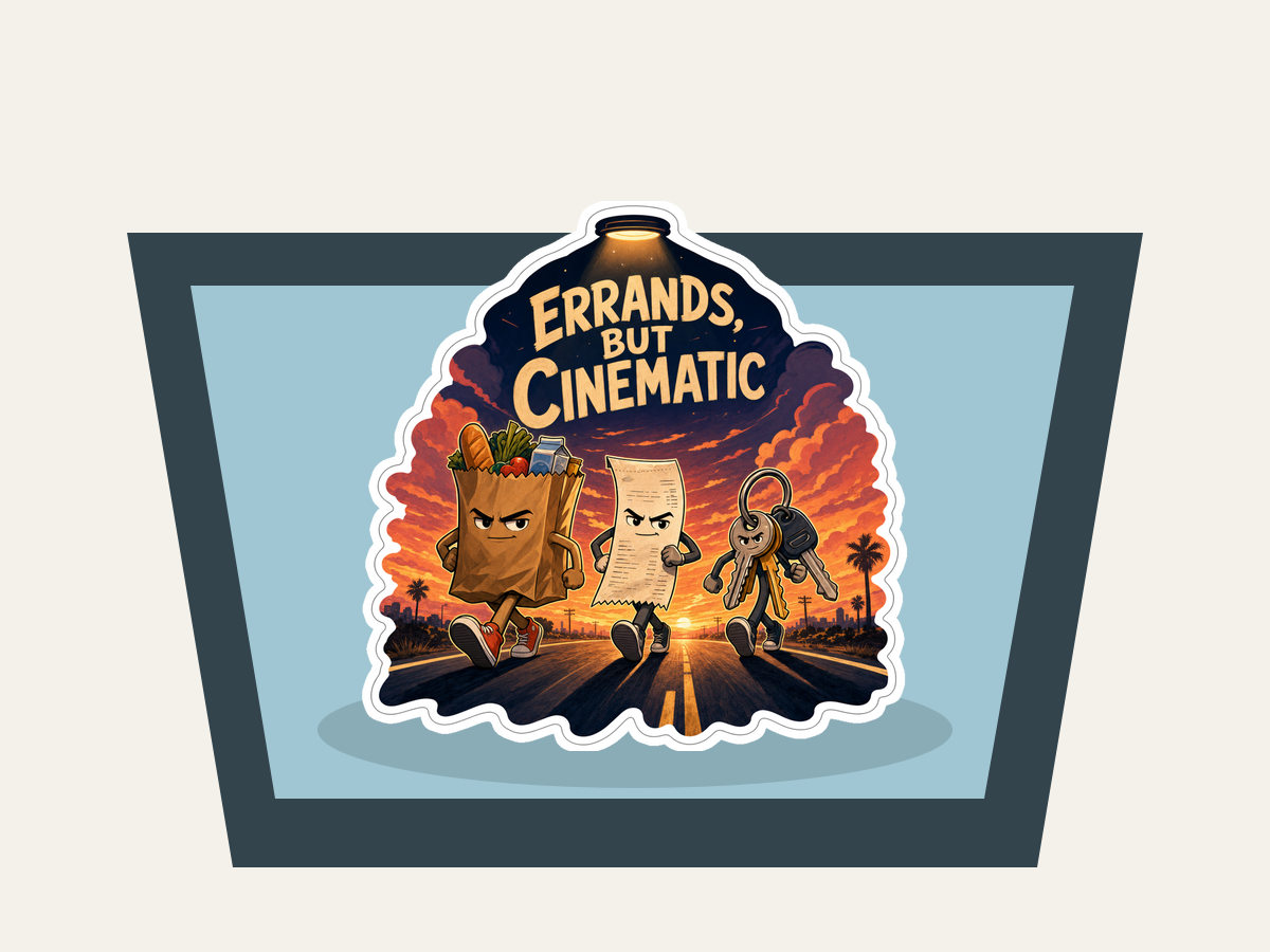 Main Character Errand Run Sticker shown on a car window mockup