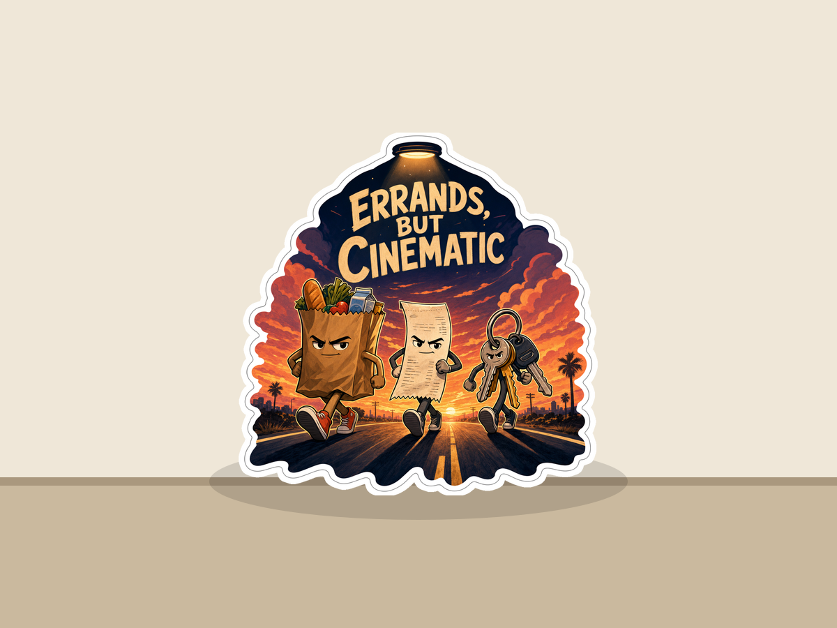 Main Character Errand Run Sticker shown on a wall mockup