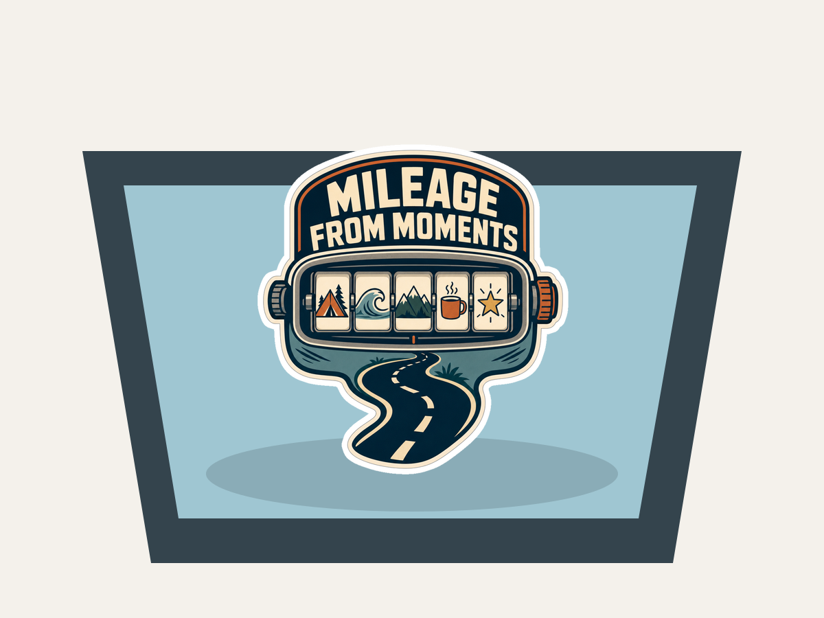 Mileage From Moments Sticker shown on a car window mockup