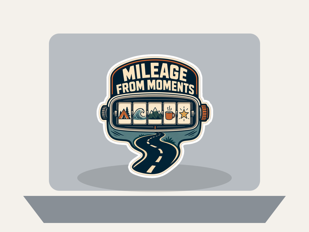 Mileage From Moments Sticker shown on a laptop mockup