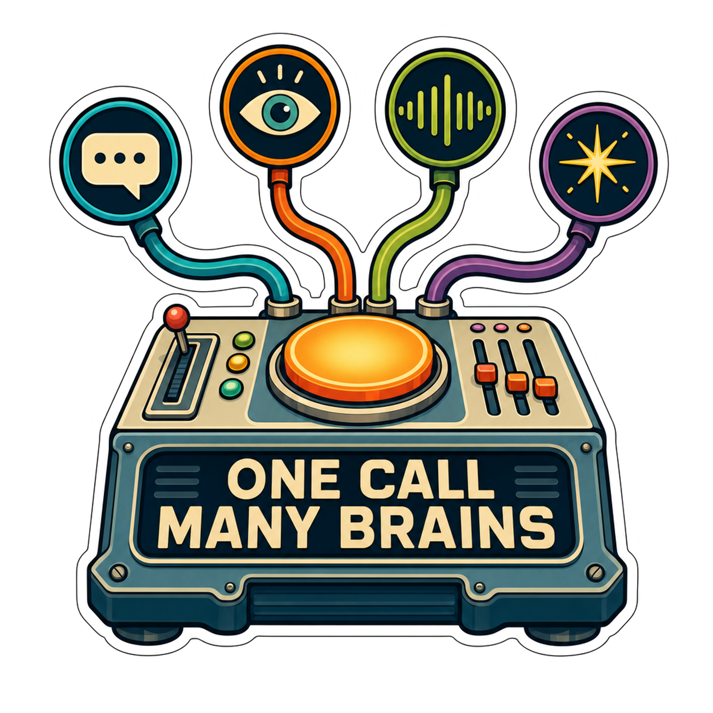 Robot brain circuit graphic sticker with white border