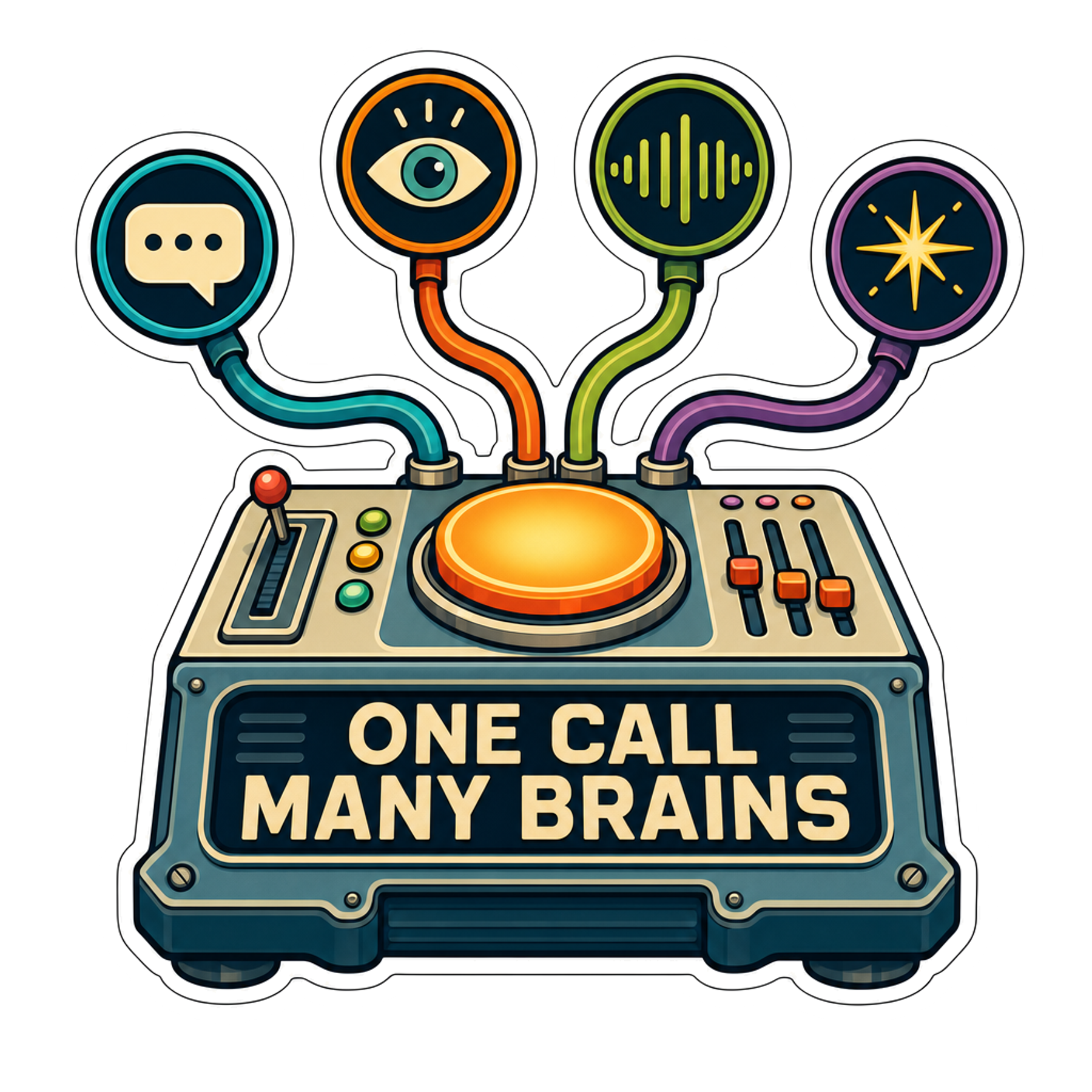 Robot brain circuit graphic sticker with white border