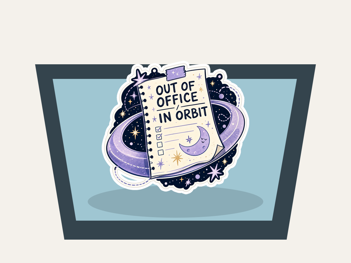Orbiting Errands Sticker shown on a car window mockup
