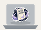 Orbiting Errands Sticker shown on a laptop mockup