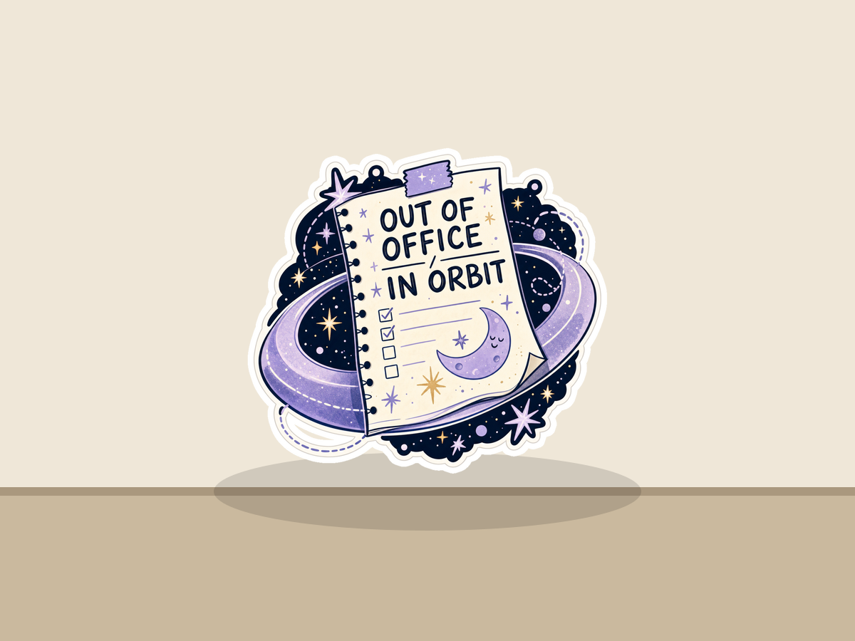 Orbiting Errands Sticker shown on a wall mockup