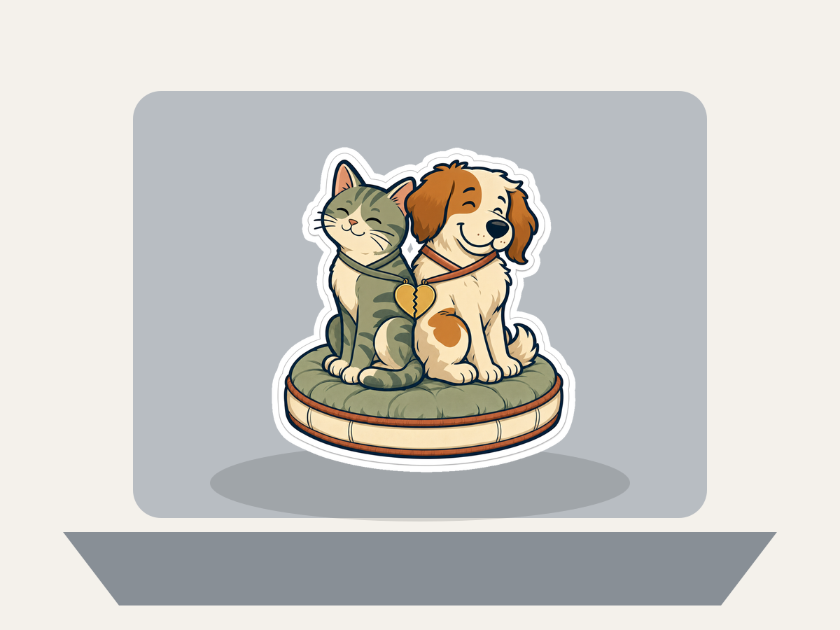 Pet Treaty Club Sticker shown on a laptop mockup