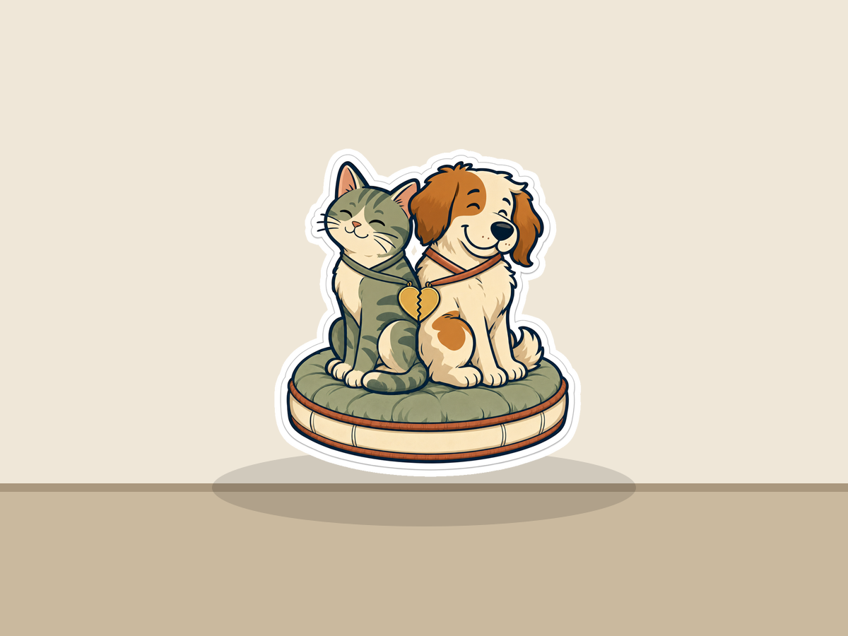 Pet Treaty Club Sticker shown on a wall mockup