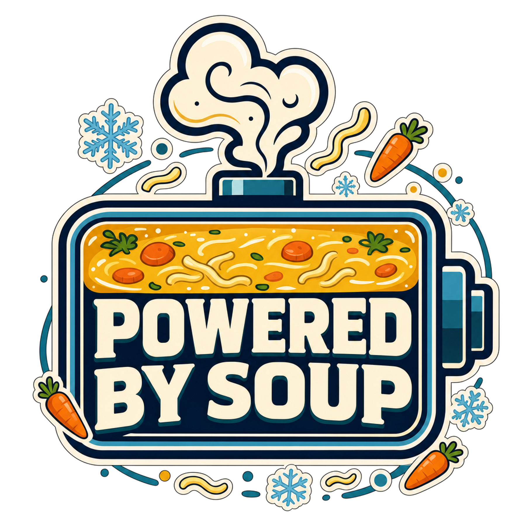 Soup-themed sticker with chef-hat graphic and “Powered by Soup” text