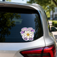 Roll With It daisy vinyl sticker on a car window