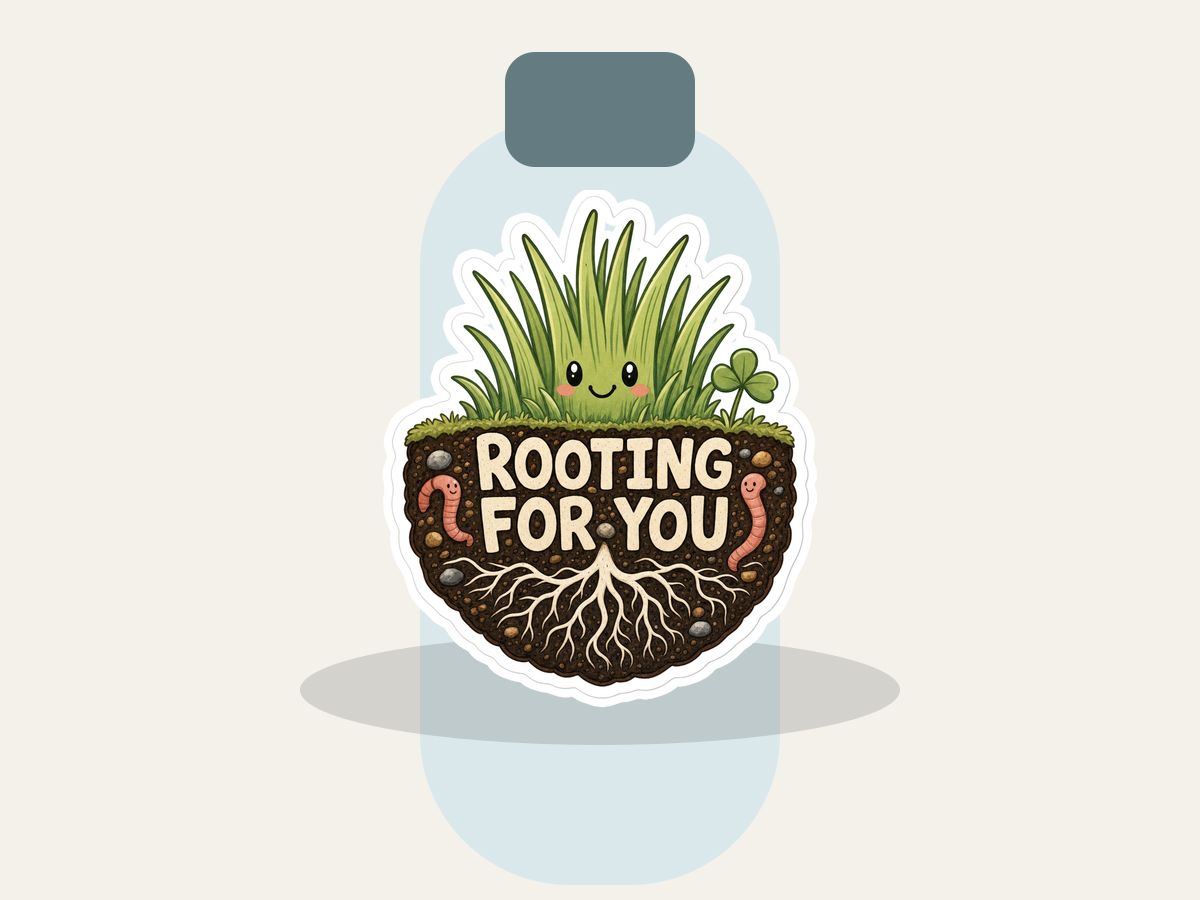 Rooting For You Sticker shown on a water bottle mockup