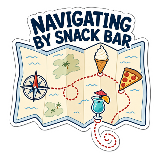 Decorative navigation themed sticker with cartoon map and compass
