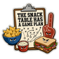 Snack game plan sticker with cartoon food characters and bold text