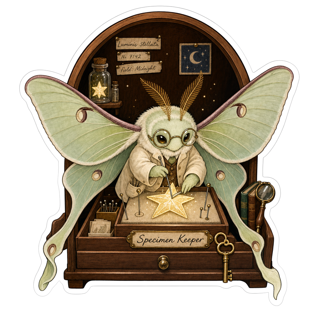 Specimen Keeper Moth Curator Vinyl Sticker