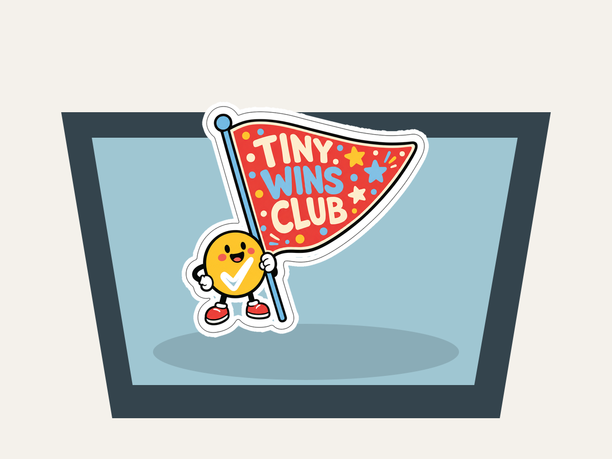 Tiny Wins Club Sticker shown on a car window mockup