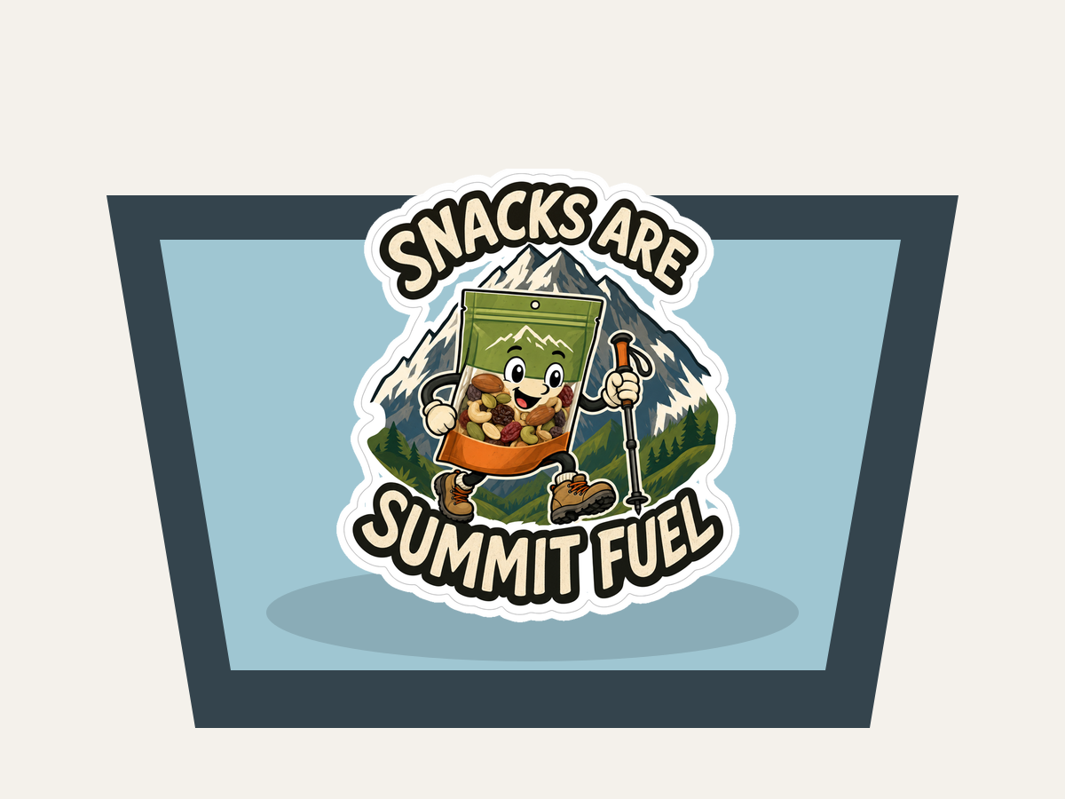 Trail Snack Society Sticker shown on a car window mockup