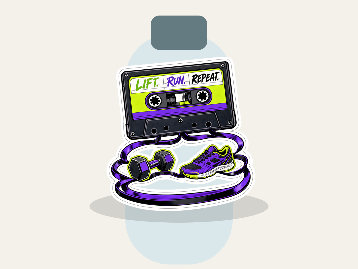 Training Playlist Sticker shown on a water bottle mockup