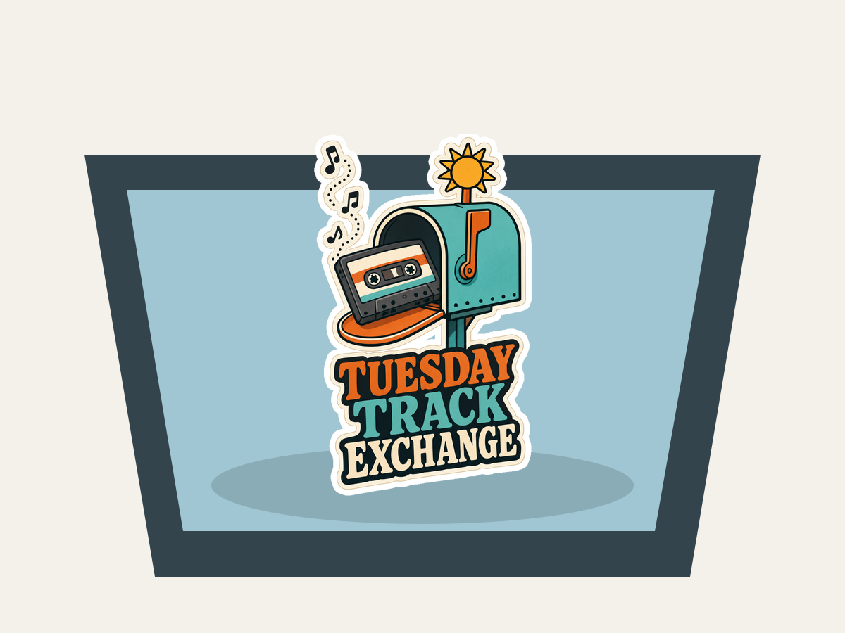Tuesday Track Exchange Sticker shown on a car window mockup