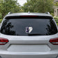 Vector Witchcraft Society Sticker, 5 inch size shown at realistic scale on car rear window