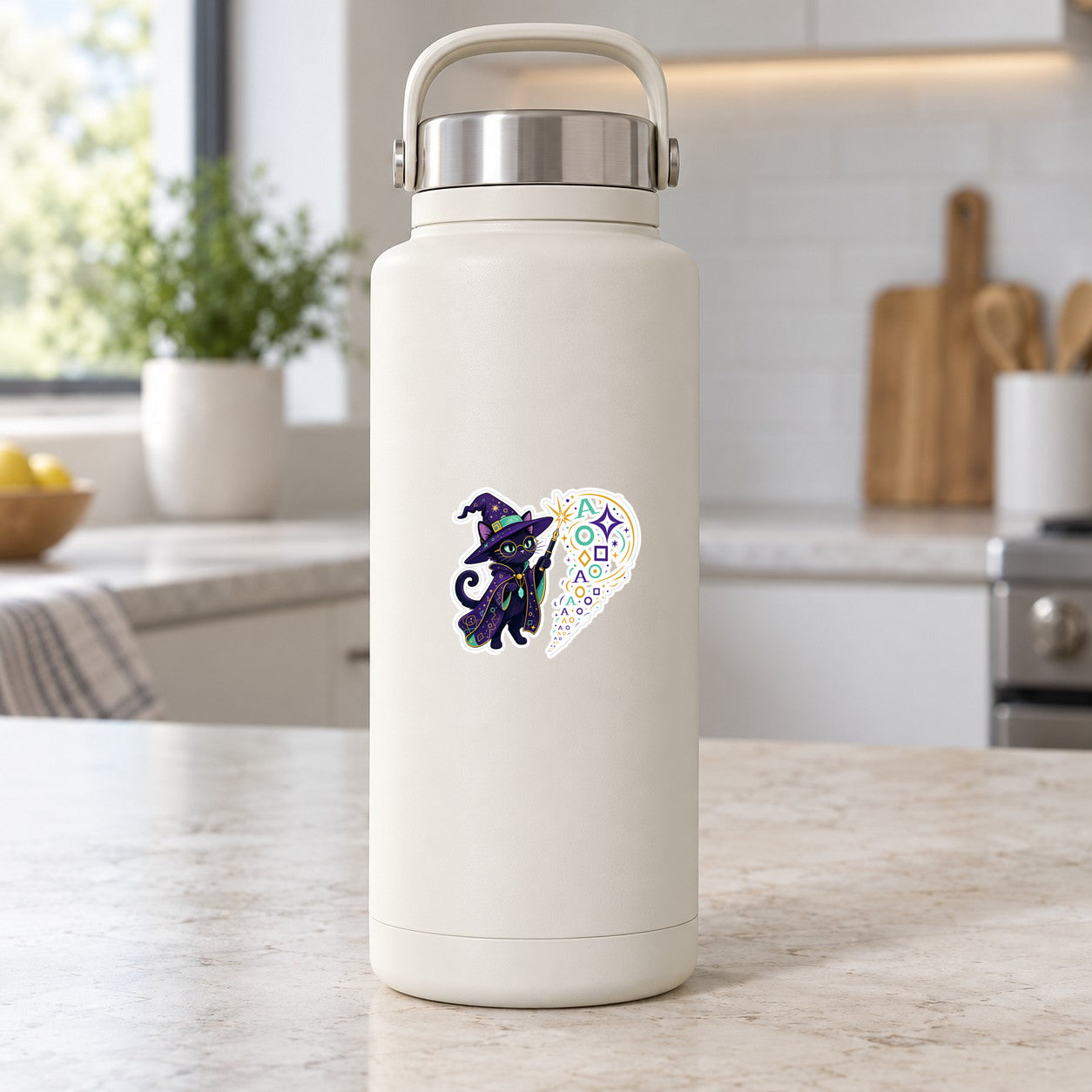 Vector Witchcraft Society Sticker, 2.5 inch size shown at realistic scale on water bottle