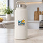 Match Day Forecast sticker on white insulated bottle, small sun-and-weather design