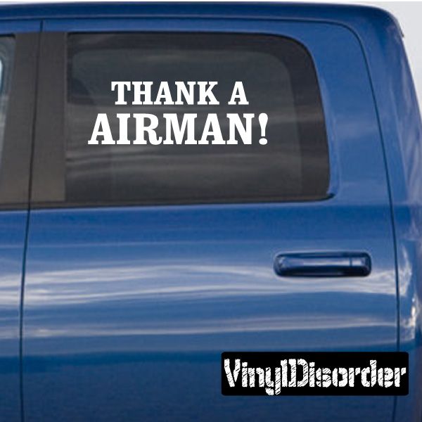 Thank an Airman decal with white “THANK A AIRMAN!” text