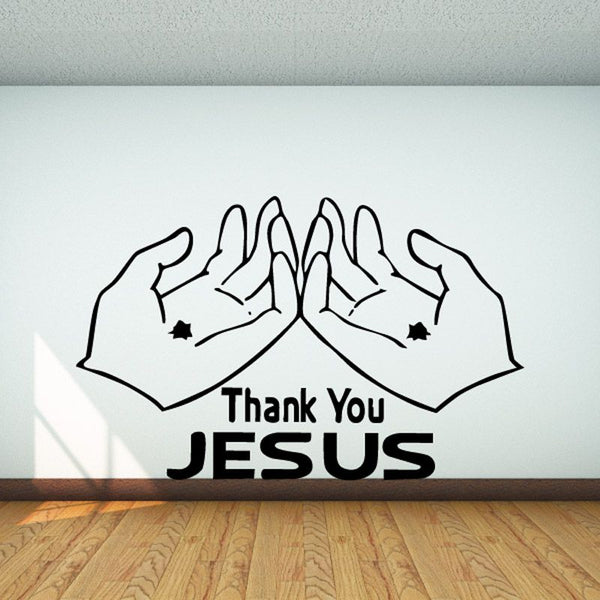 Religious wall decal with praying hands and text "Thank You Jesus"