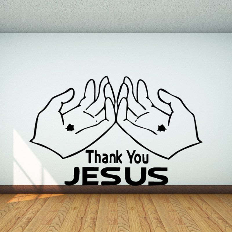Religious wall decal with praying hands and text "Thank You Jesus"