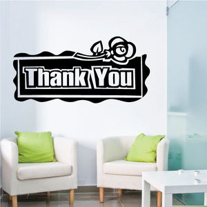 Black vinyl wall decal: "Thank You" banner with rose icon
