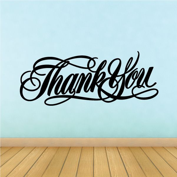 Thank You wall decal, black cursive lettering on vinyl sticker
