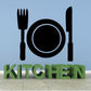 Thanksgiving tableware decal: black fork, plate, and knife with circular border.