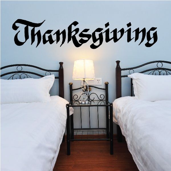 Thanksgiving wall decal with large black script text