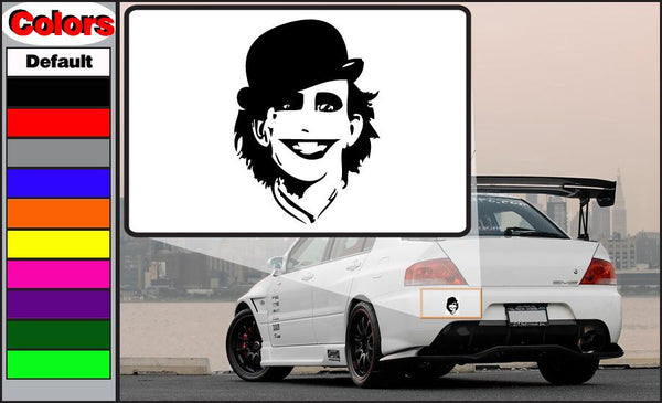 Black and white head decal with smiling cartoon face and cap