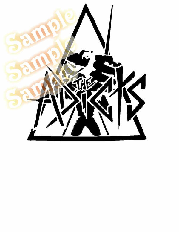 Graffiti-style black decal with stylized lettering and figures