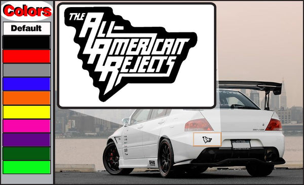 All American Rejects car decal with black logo on white rectangular background