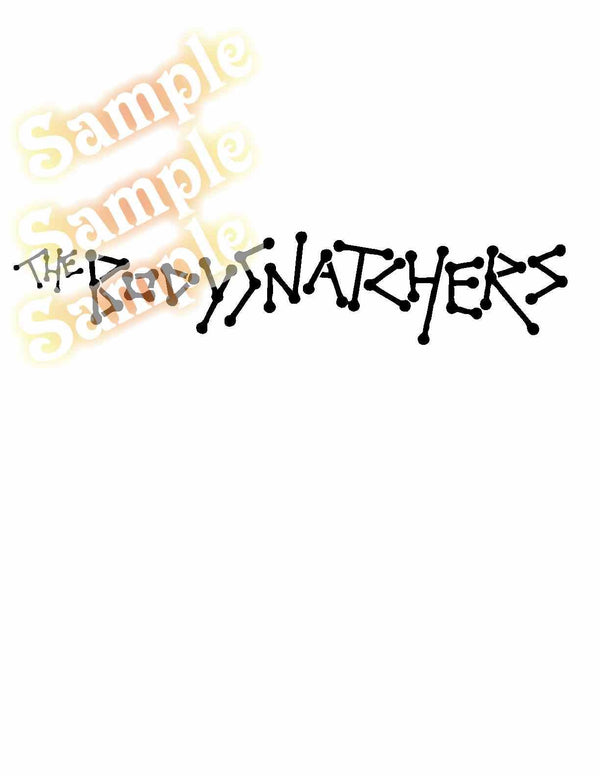 Black typographic band decal with stylized letters and crossed lines